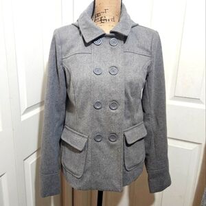 New Look Gray Wool Blend Double-Breasted Peacoat Size M